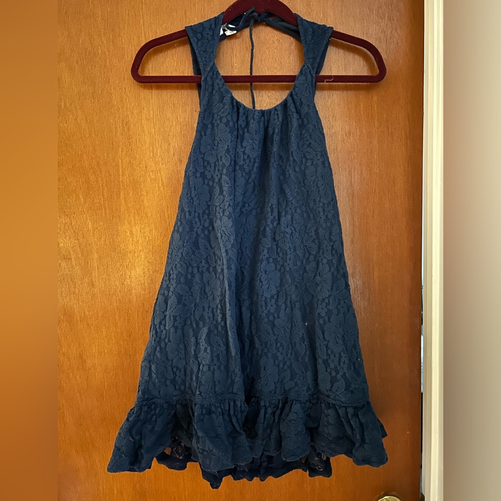 Size small Others Follow navy blue lined lace open back sleeveless dress